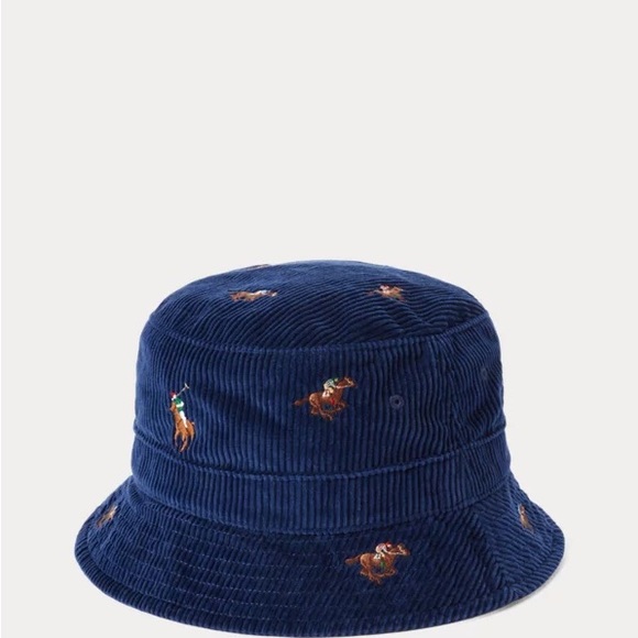 Polo Ralph Lauren Dog-Embroidered Corduroy Bucket Hats L/XL Navy